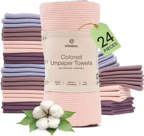 Miniatura 10 de mioeco Paquete de 10 toallas de cocina sin papel lavables, toallas de papel natural superabsorbentes, algodón natural, reutilizables, sin papel