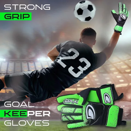 Miniatura 7 de Guantes de portero de fútbol para niños con dedo, agarre de látex fuerte, dedos y palmas acolchados, transpirables, muñeca ajustable, duraderos