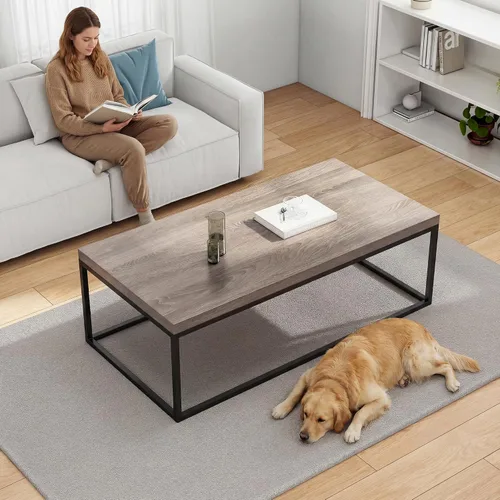 Miniatura 3 de CENSI - Mesa de centro de roble lavado gris de 47 pulgadas, tamaño grande Extra Thick 1.6" Honey-comb Wood Top, Sturdy Metal Frame, Modern