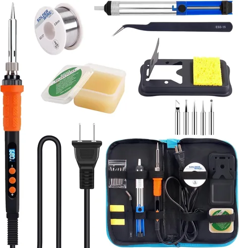 LDK Kit de soldadura eléctrica, soldador digital de 100 W para electrónica, pistola de soldadura con estilo pluma para joyería, kit de soldadura con