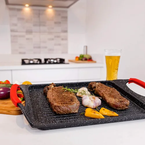 Miniatura 6 de Moss & Stone Sartén Cuadrada para Parrilla para Cocinar en Interiores, Sartén de Freír de 9.5 Pulgadas de Cobre Antiadherente para Saltear y Freír