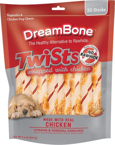 Miniatura 16 de Dreambone Twist Sticks - Masticables para perros sin cuero crudo, hechos con pollo real, 100 unidades (paquete de 1)