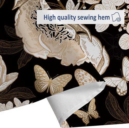 Miniatura 6 de Cortina de ducha de mariposa floral negra y dorada, cortina de ducha bohemia con diseño botánico de flores oscuras para baño con gancho, juego