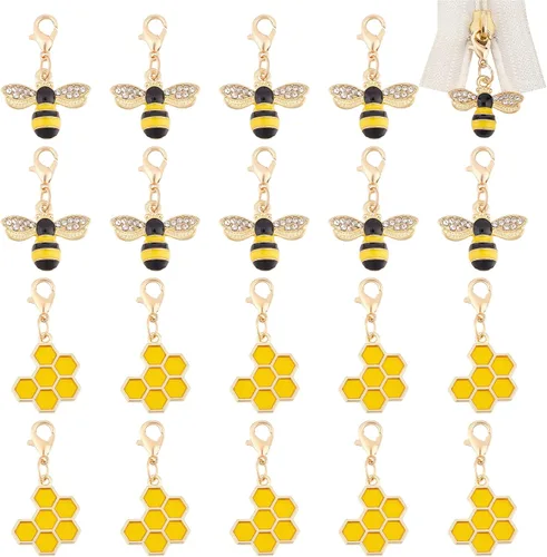 BENECREAT 24 colgantes de aleación de abejas y panal de abeja con cierre de mosquetón de aleación de zinc y anillos de salto abiertos de hierro para