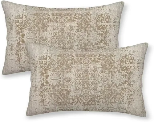 Miniatura 41 de Juego de 2 fundas de almohada bohemias de 16 x 16 pulgadas, color negro y marrón, fundas de almohada con patrón de alfombra étnica rústica, fundas