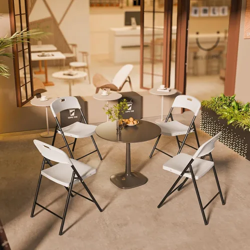 Miniatura 8 de Bonnlo Paquete de 2 sillas plegables de plástico negro, asiento portátil con marco de acero resistente para uso en interiores y exteriores, perfecto