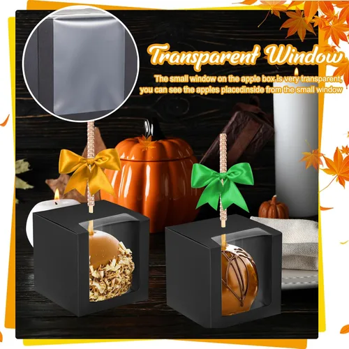 Miniatura 5 de 100 cajas de manzana de caramelo con agujero, cajas de manzana caramelo de 4 x 4 x 4 pulgadas, caja de regalo de regreso a clases, contenedor