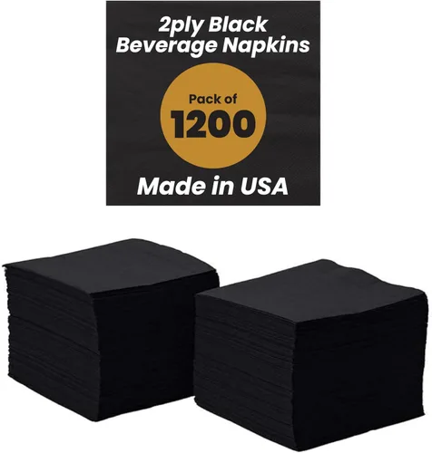 Perfectware Servilletas negras de 2 capas. 1200 servilletas negras de cóctel de 2 capas. Servilletas negras de 10 x 10 pulgadas. El paquete es de 4