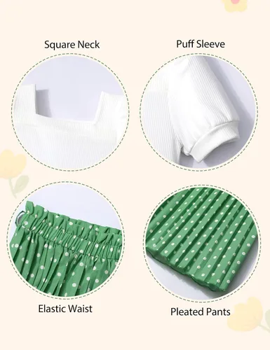 Miniatura 56 de DONWEN Conjunto de 3 piezas de ropa para niñas pequeñas y niñas con cuello cuadrado + pantalones elegantes + diadema para primavera y verano
