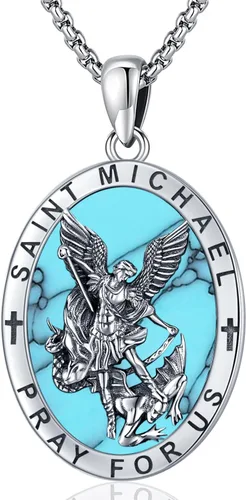 Miniatura 225 de Odinstone Collar de plata de ley 925 con medalla de San Miguel/San Cristóbal/San Benito/Crucifijo de Jesús/San Uriel/Arcángel Rafael para hombres