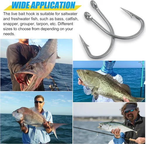 Miniatura 7 de Ganchos de cebo vivo para agua salada, 50 piezas O'Shaughnessy Live Bait Ganchos de mango corto con puntos en línea de pesca J ganchos tamaño 1#-5/0
