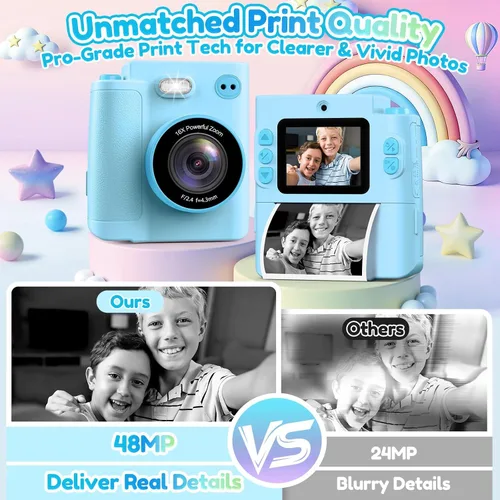 Miniatura 4 de Cámara para niños Impresión instantánea: Juguetes para niños y niñas, cámara digital que imprime fotos, regalo de cumpleaños de doble lente