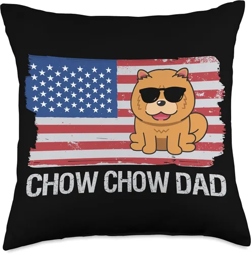 Chow Chow Lover Apparel American USA Flag Funny Chow Dog Dad Throw Pillow, 18x18, Multicolor