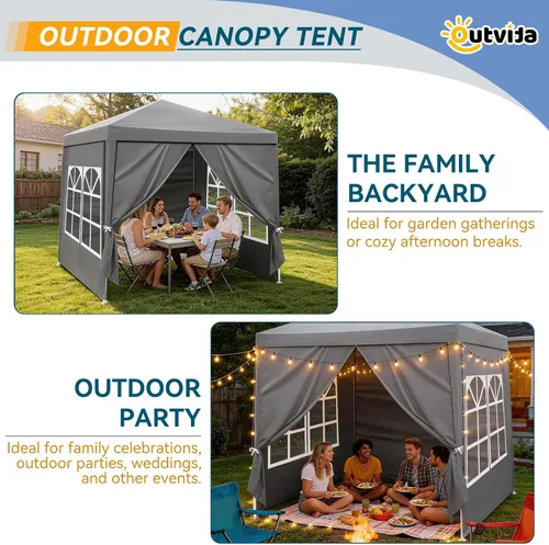 Miniatura 6 de Outvita Tienda de campaña para fiestas al aire libre, toldo para patio, carpa con paredes laterales extraíbles, tienda de campaña instantánea
