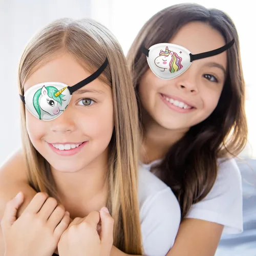 Miniatura 4 de Eurzom 8 parches de tela estilo unicornio para niños, parche ajustable para un solo ojo con correa elástica, reutilizable, varios patrones