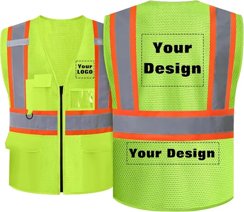 Miniatura 9 de Chaleco de seguridad de malla personalizado con LOGOTIPO Chaleco reflectante de alta visibilidad con 5 bolsillos y cremallera Azul personalizado