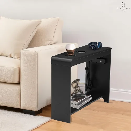 Miniatura 10 de Naomi Home Jade - Mesita de noche moderna con estación de carga, mesa auxiliar con puertos USB y tomas de corriente, mesa auxiliar estrecha