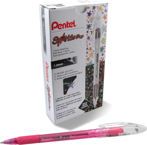 Pentel Sparkle Pop Bolígrafo de Gel Metálico, (1.0mm) Línea Gruesa, Rosa, Caja de 12 Bolígrafos (K91-DP)