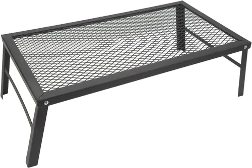 Srliya Parrilla plegable de acero resistente con patas, parrilla de campamento portátil sobre fuego, parrilla de campamento de fuego para cocinar al