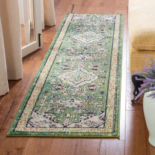 Miniatura 22 de SAFAVIEH Madison Collection - Alfombra decorativa de 2 pies 2 pulgadas x 4 pies, color verde y turquesa, diseño envejecido, no desprende pelusa