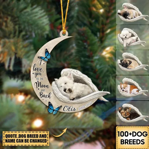 Miniatura 3 de Adorno colgante personalizado de ángel durmiendo en la luna, perro sabueso afgano, nombre personalizado, acrílico impreso en 2D plano – cumpleaños