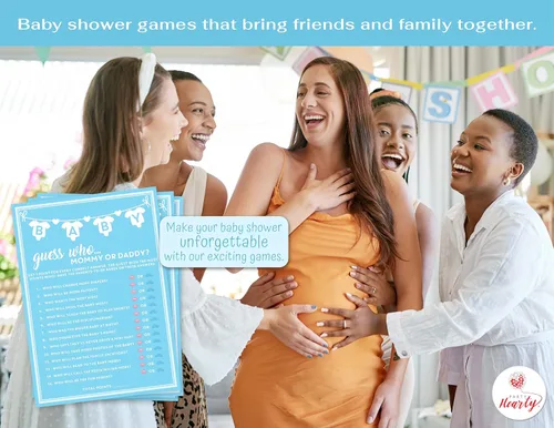Miniatura 3 de Party Hearty Juego de 30 piezas de Baby Shower para niño, mamá o papá azul Adivina quién, tarjetas de actividades divertidas, ideas Azul - Adivina
