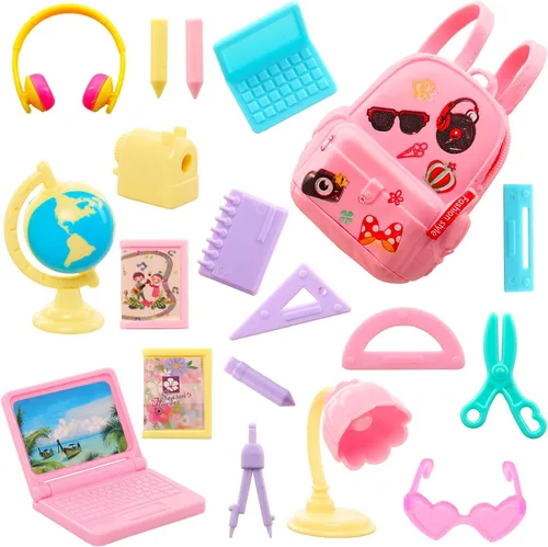 Miniatura 6 de ENOCHT 19 piezas de muñeca niña accesorios escolares mochila mini lámpara de escritorio portátil mini globo gafas y auriculares para muñeca de 11.5