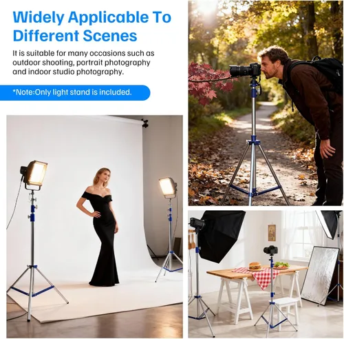 Miniatura 7 de Soporte de luz para fotografía, soporte de luz de estudio resistente de 10.5 pies/126.0 in con tornillo de 1/4 y 3/8 pulgadas, soporte