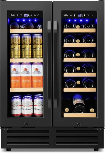Miniatura 10 de 35.42" W Commercial Under Counter Beverage Refrigerator, 2 Glass Door Back Bar Cooler, Built-in/Freestanding 7.4Cuft Drink Fridge with LED Light