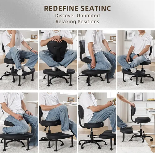 Miniatura 6 de Silla de Piernas Cruzadas, Silla de Oficina en Casa Criss Cross ADHD con Ruedas, Sillas de Escritorio Ergonómicas de Rodillas de Yoga de Altura