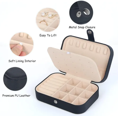 Miniatura 3 de Joyero de viaje, pequeñas cajas organizadoras de joyas para mujeres y niñas, estuche de joyería de viaje de 2 capas, mini soporte portátil