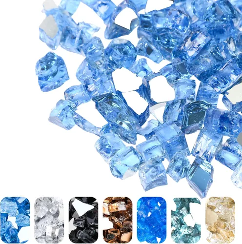 Miniatura 10 de Hisencn 1/2 pulgada 10-libras mezclado hoguera de vidrio para interior y exterior chimeneas de gas de vidrio de fuego, cuencos de fuego, jardín Azul