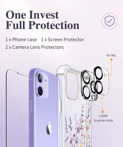 Miniatura 7 de GVIEWIN - Funda para iPhone 12 y iPhone 12 Pro con protector de pantalla + protector de lente de cámara, funda de poliuretano termoplástico