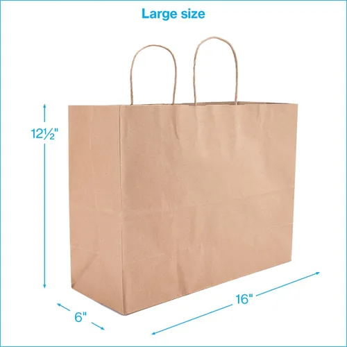 Miniatura 5 de Bolsas de compras grandes de papel kraft marrón natural (16 pulgadas de largo x 6 pulgadas de profundidad x 12 ½ pulgadas de alto), caja de 250
