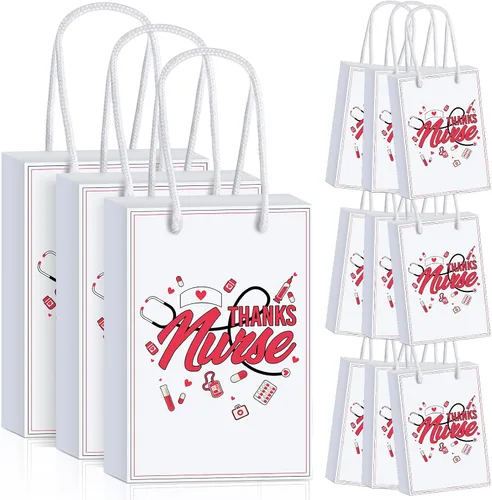 Outus 12 bolsas de regalo para enfermeras, bolsas de regalo de agradecimiento para enfermeras, bolsas de regalo de semana de enfermeras con asa para