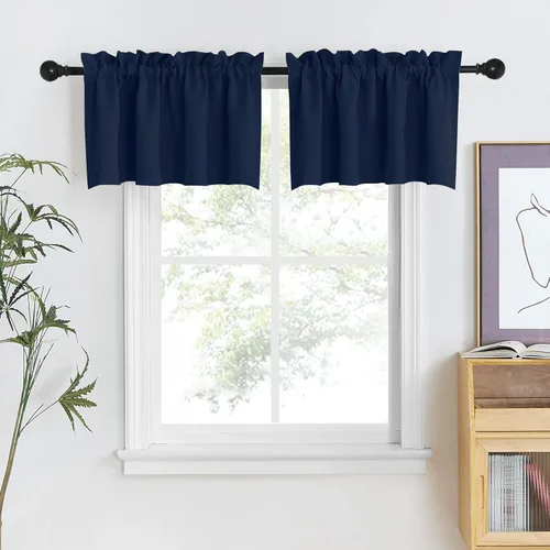Miniatura 49 de NICETOWN Home Fashion - Cortinas de cocina con bolsillo para poste, cenefa festoneada a medida, cenefa festoneada sólida para ventana de Marrón