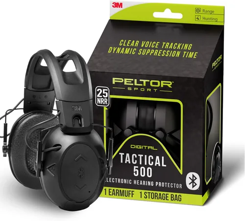 Peltor Sport Tactical 500 - Orejeras de protección auditiva Bluetooth, clasificación de reducción de ruido de 25 dB, auriculares electrónicos de