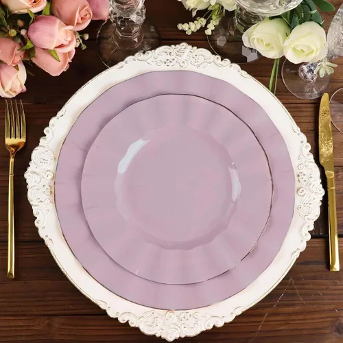 Miniatura 54 de Tableclothsfactory Paquete de 10 platos redondos de plástico negro de 6 pulgadas para ensalada de postre, platos desechables con borde ondulado