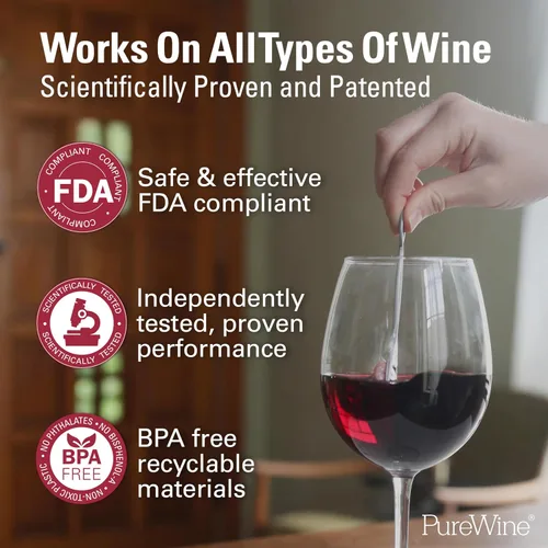 Miniatura 7 de PureWine The Wand Purificador de Vino - Filtros de vino tinto y blanco para histaminas y sulfitos, varitas eliminadoras de sulfitos, ayuda