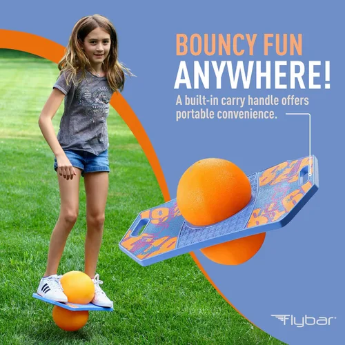 Miniatura 5 de Flybar Pogo - Pelota de truco para niños, tabla de rebote de equilibrio con cubierta antideslizante, bomba incluida, juguetes para interiores