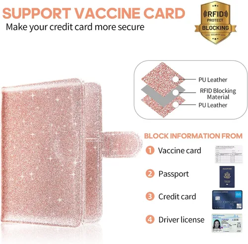 Miniatura 3 de MCmolis Estuche para pasaporte y tarjeta de vacunación Combo - Funda de cuero para documentos de viaje, protector con hebilla magnética, Escarcha