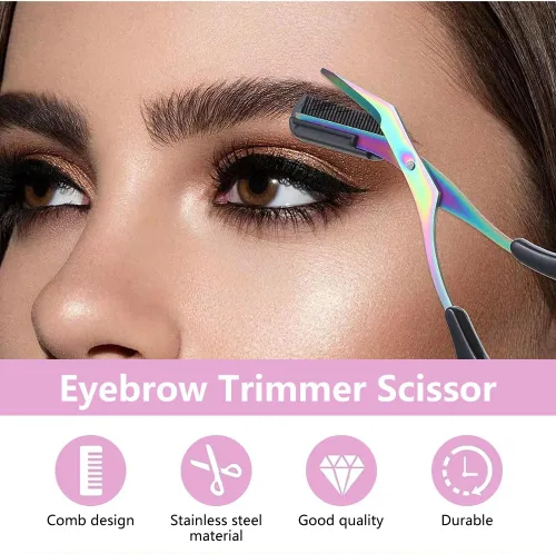 Miniatura 7 de Tijeras recortadoras de cejas, tijeras profesionales para cejas 2 en 1 con peine, cortador de cejas de acero inoxidable de precisión, herramienta