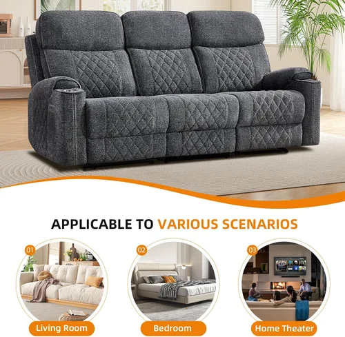 Miniatura 6 de EBELLO Sofá Sillón Reclinable Eléctrico, Sofá Reclinable Eléctrico de Tela de 3 Plazas con Portavasos, Puertos de Carga USB y Tipo C y Espacio