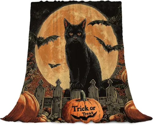 Miniatura 17 de YeeJu Manta de Halloween con diseño de calabaza y gato negro, manta de bebé pequeña para regazo, bebé, bebé, cuna, carriola, acogedora, suave