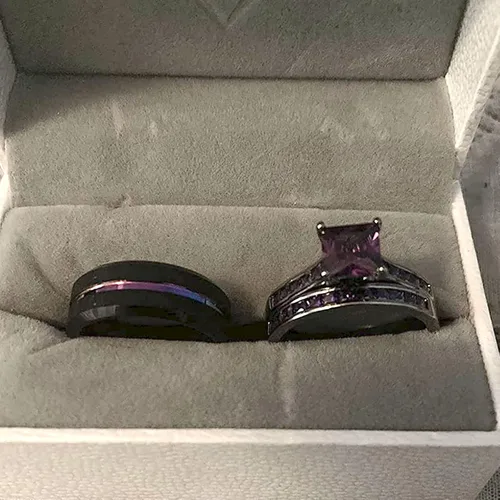 Miniatura 7 de Sheloves - Anillos de boda chapados en negro para parejas y mujeres, juego de anillos de boda de tungsteno para hombre y mujer