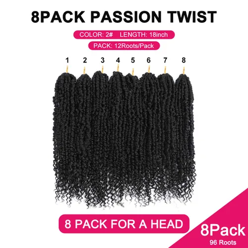 Miniatura 4 de Pelo de Passion Twist – 8 paquetes de 18 pulgadas Passion Twist Crochet para mujeres, cabello rizado pretrenzado Passion Twists extensiones de #2