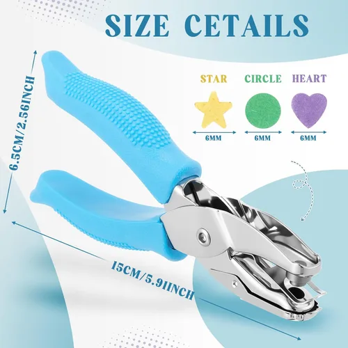 Miniatura 2 de Zonon 3 piezas perforadoras de papel con formas de agujeros de un solo agujero para manualidades, perforadoras de metal manuales con agarre de 1/4