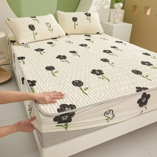 Miniatura 8 de FCLDESHOP Sábanas de bolsillos profundos, sábana bajera con estampado de látex fresco grueso de verano, protector de colchón de animé de dibujos