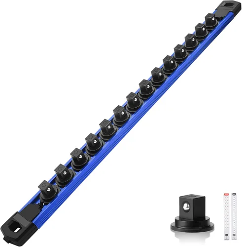 Miniatura 25 de Reniteco Juego de organizador de enchufes magnéticos, 3 piezas de 1/2 pulgada 3/8 pulgadas 1/4 pulgadas de aleación de aluminio con 40 clips Negro