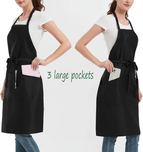 Miniatura 3 de Delantal largo de chef 3 bolsillos delantales de cocina para hombres mujeres tirantes ajustables delantal restaurante cocina